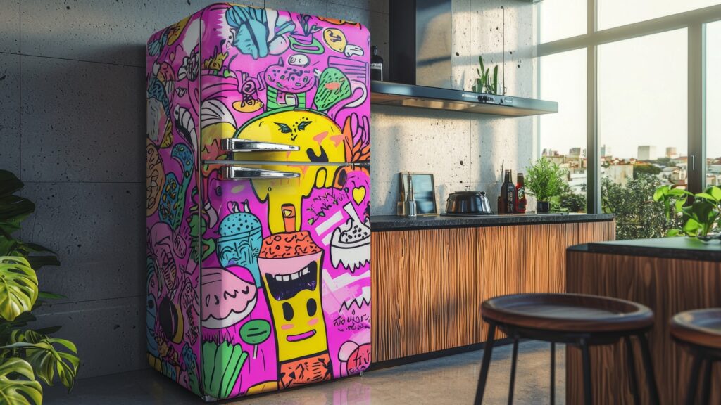 geladeira envelopada em uma bela cozinha